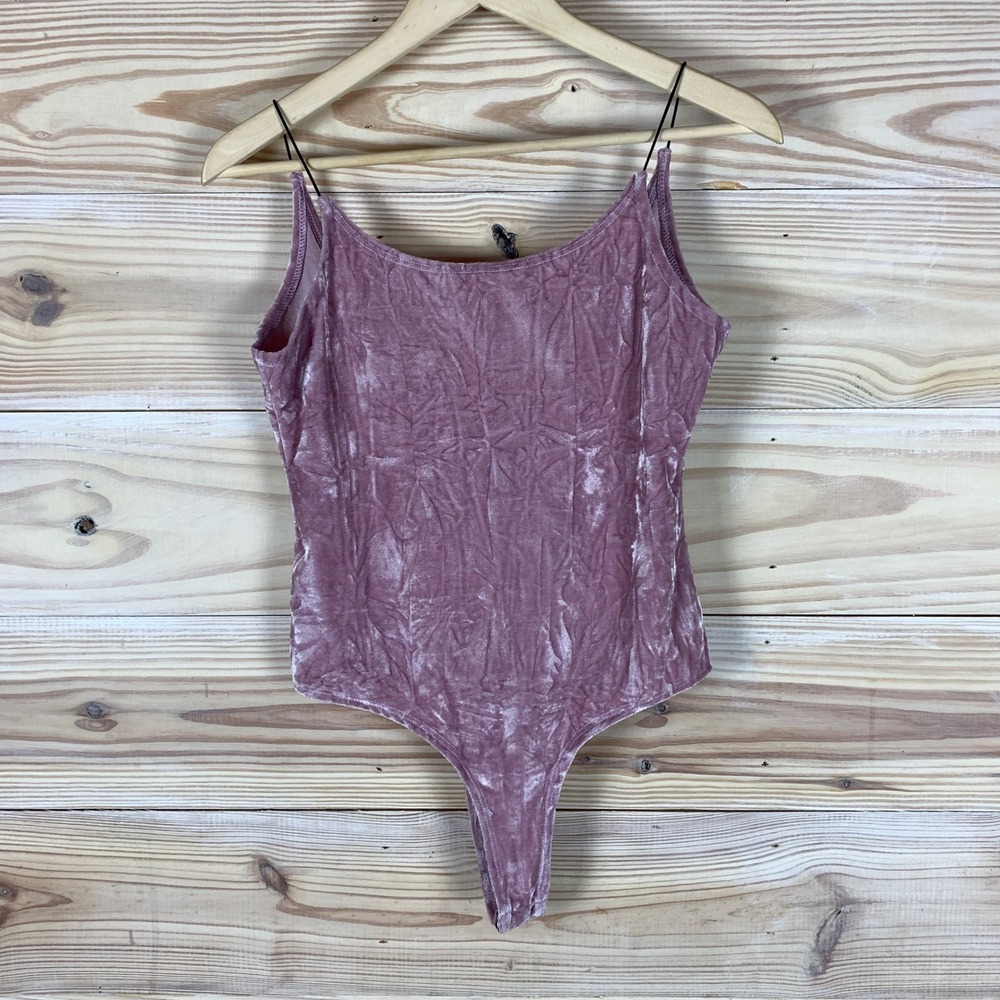 Polly & Esther Bodysuit Women Large Pink Crushed‎ Velvet Scoop Back Balletcore